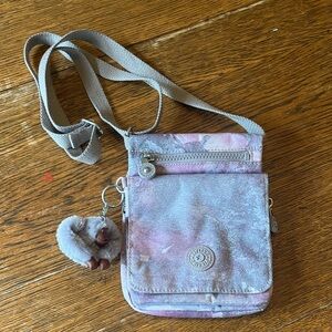Kipling Pastel Watercolor Foldover Crossbody Purse Gorilla Hang Clip